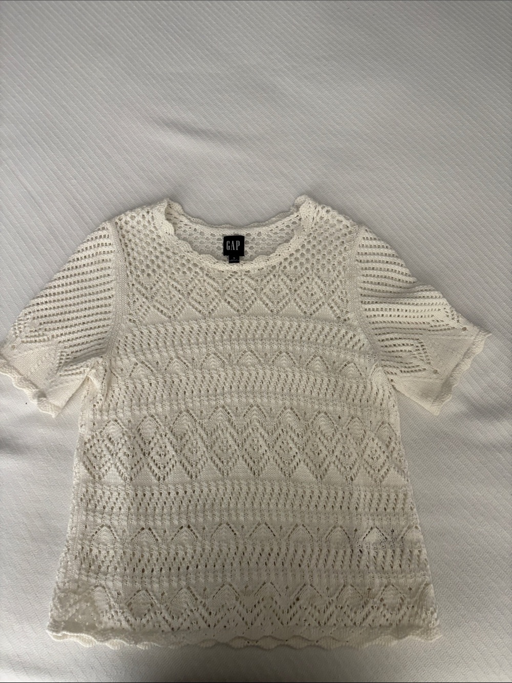 GAP Cream Crochet Short Sleeve Knit Top